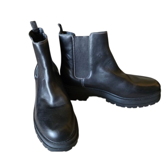 Marc Fisher Black Leather Pull On Chunky Combat Style Boots Size 10 NWOT main image 7